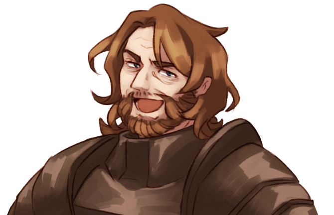 Illustration of Wasteland!Eilhart. He is depicted with grey-ish white shoulder-length dreads, dark skin, and golden eyes. His face is obscured by a checkered bandanna and a gas mask. He can be seen wearing a leather jacket with a fur trim, and a black turtleneck.