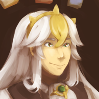 Headshot of Athena, an Arceus gijinka. Depicted as a fair-skinned person with white hair and gold accents.