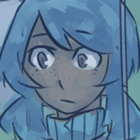 Headshot of Azure, a Lapras gijinka. Depicted as a tanned young woman with prominent freckles and light blue hair styled into cute pigtails.