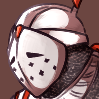 Headshot of Benedict. Depicted as an armored knight wearing a helmet that mixes elements of a bascinet and a mask together.