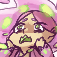 Headshot of Blake, a spiritomb gijinka. Depicted as a bald woman who has a permanent spectral-haze surrounding her head.