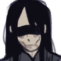 Headshot of Circe, a gaunt woman with long, black hair. Her eyes are covered with a blindfold.