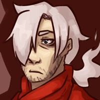 Headshot of a Deimos, a Darkrai gijinka. Depicted as a pale-skinned man with white hair and dark stubble.