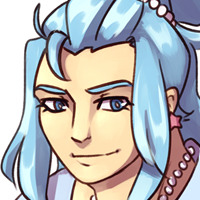 Headshot of Lime, a Primarina gijinka. Depicted as a fair-skinned man with long, blue hair.