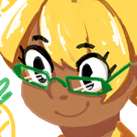 Headshot of Poncho, a Ludicolo gijinka. Depicted as a tan, chubby woman with bleached hair and brown roots.