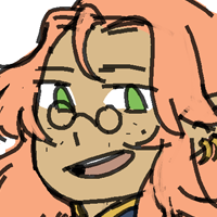 Headshot of Strawberry. Depicted as a tanned halfling with pale pink hair and glasses.