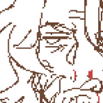 doodle of viktor with a nosebleed, grinning. another doodle of him shows him idly licking the blood away.