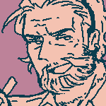 Viktor wearing a school uniform consisting of a short pleated skirt, a short-sleeved blouse, a ribbon, a cardigan tied on his waist, kneesocks, and penny loafers. He has a cup of bubble tea in one hand and is leaning on his other hand. A bag is near his side, with a deino plushie hanging on it.