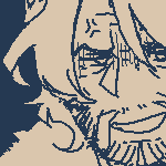 Viktor hunched over to be more eye-level with the viewer, with one hand holding his overcoat closed while the other is resting on his hip. He looks irritated, and is saying '..can you stop fucking around?'