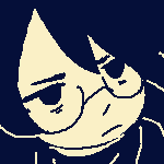 Warning: Decapitation. Doodle of Karin drawn in MS Paint. She depicted with her hair down, with a scowl on her face as she looks at the viewer. She is sitting down on the floor cross-legged, holding Viktor's decapitated head in her lap. She is partially covering his eyes with one of her hands. Blood is dripping from his neck and onto her hands and the floor underneath her. 