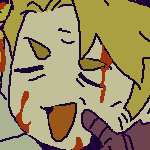 karin and caled in halloween costumes, with karin wearing a 'little red riding hood + big bad wolf' themed outfit with a pair of rockruff ears and a matching tail. she is holding a pumpkaboo themed bucket. caled is wearing his usual aegislash armor, headless, and instead holding his head proudly on his arm with fake blood smeared on him.  they are standing on a cobblestone pathway, surrounded by two tall lamps, a lampent, and a honedge.