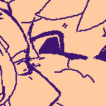 Pawn Viktor cradling Beastren!Karin's head, while Karin holds his shoulders. Karin looks shy, and Viktor looks content.