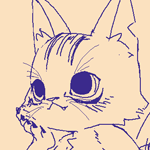 Illustration of Palico Karin. There is a doodle of Hunter Viktor cuddling her, where Viktor looks super pleased while Karin looks ticked off.