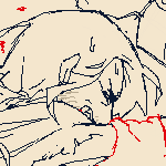 MS Paint doodle of VtM AU!Eilhart. He is being pinned against a table, chest down, one arm held back while the other is scratching at the table for leverage. He is looking back at the viewer angrily, saying 'Q-quit it -- !'. His jacket and shirt are pushed up while his pants are pulled down to reveal his ass and dick.