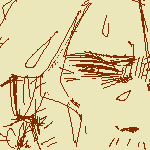 doodle of vtm!au eilhart, lying down on a bed while looking somewhat distressed. there is some blood trickling out of the corner of his mouth. he is wearing a clerical shirt, with the top few buttons left open.