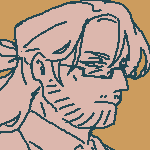 Eilhart wearing a school uniform consisting of a blazer, a sweatervest, a dress shirt, a ribbon, a knee-length pleated skirt, kneesocks, and penny loafers. He has his hair tied back to a half-ponytail, with a bow holding it together. He is also wearing rectangular glasses. He is sitting down, holding a book in one hand.