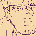 torso-up doodles of kindred eil, both with him wearing his hair in a half ponytail while wearing his jacket and a clerical shirt. first doodle has him baring his fangs, while the other has him looking more neutral while looking off to the side. text says: 'original hairstyle?', referring to his canon design's half-ponytail hairstyle. more text says 'half ponytail sometimes if it's colder + still wants to look presentable.'