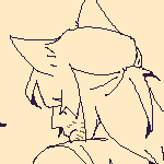 catboy eilhart lounging on a bed, back facing the viewer, while reading a book. a disembodied glove hand is reaching towards his tail, with the prompt 'touch tail? >yes, yes, no (yes)'