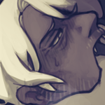 vtm au eilhart getting blood spat into his mouth by an anonymous character, who is spreading eil's mouth open by hooking their thumbs on either side of his mouth.