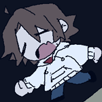 headshot doodle of kindred eil looking away, with a chibi of theo walking to his side