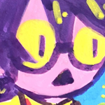 chibi karin in neon colors, looking confused