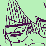 Karin covering her mouth while mid-vomit. a speech bubble next to her says, 'fuck' 