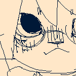 Pawn Viktor cradling Beastren!Karin's head, while Karin holds his shoulders. Karin looks shy, and Viktor looks content.