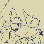 salaryman karin. she looks weary, slouching while adjusting her glasses, bag in hand. she is wearing a suit blazer (left open), dress pants, loafers, dress shirt, and a simple necktie. her hair is tied up loosely