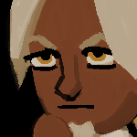 Drawing of Mii Eilhart with his arm crossed and a hand on his cheek. He looks irritated.