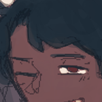 doodle of three ocs: ludwig, matthias, and alexis. ludwig is posing with a peace sign in one hand, and his other arm slung around matthias' shoulders. both ludwig and matthias are smiling towards the viewer. alexis can be seen in the background, some distance away from the two.