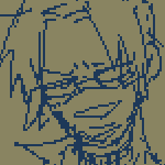 doodle sheet. one with shift wearing a surgical mask and a butcher's attire, all bloody while holding a butcher's knife in one hand and a mutilated corpse in the other, surrounded by hanging meat hooks. one with muppets leaning against a wall, cigarette in hand. one with munn singing 'fukkireta'. one with a doodle of muppets and munn playing tic-tac-toe on shift's forehead while he's knocked out and in torpor. one with a doodle of chibi karin, confused. one with a doodle of munn pointing his finger.