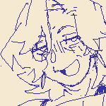 doodle of salome sitting with one hand raised and extended, holding a glass of champagne, while the other is supporting her, with a cigarette between her fingers. a bottle of alcohol and an ashtray is behind her. she is wearing an off-the-shoulder sweater, a black camisole underneath, a mini pencil skirt, and wedge sandals. she has shorter nape-length hair, flaring at the ends. a text bubble next to her says 'alone on a friday night? god, you're pathetic.' a family tree doodle showing a smiling viktor, a smiling salome, and a ticked-off theo can be seen below. text next to it says '>be theo >tfw both of your parents are sluts'