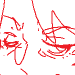 salome with her tank top pushed down past her breasts. a doodle of chibi theo looking irritated can be seen at the side.