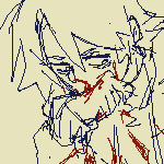 kindred theo hunched over and on his knees , one hand wiping blood away from his face. his clothing is covered in blood, and a corpse can be seen near his knees with multiple bites on their arm.