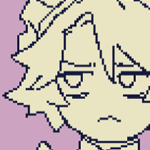 Theo and Karin wearing maid outfits. Karin is wearing a maid outfit consisting of a frilly apron, a quarter-length sleeved blouse, and a short, fluffy skirt. She is also wearing stockings, and heeled mary janes. She is wearing matching cuffs and a cat-themed maid headband. She is holding a bottle of wine, her other hand on her hip, one leg lifted back. She has her hair tied in two braided pigtails. Theo is wearing a full-length maid outfit, consisting of a frilly head accessory, a long apron, a long ankle-length dress with a bishop sleeve, and buttoned knee-length boots. He is holding a tray in one hand, with two drinks on it. His other hand is holding his skirt, lifting it up somewhat.