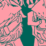 Illustration of Viktor and Eilhart, both of them wearing gags while their heads are being pushed against each other. Viktor is wearing a bit-style gag, while looking pissed. Eilhart is wearing a ring gag, while a disembodied hand hooks a finger into his open mouth. He looks ashamed.