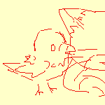 theo with bird eil sleeping on his head. a second doodle can be seen of cat theo loafing, with bird eil checking in on him