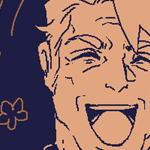 drawing of caled, smiling, grabbing the (viewer) with one hand while he prepares to slug them with the other