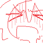 doodle of karin giving viktor head, with a follow-up of her vomiting while he apologetically pats her head