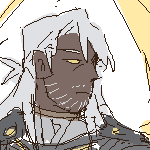 (pathfinder: wrath of the righteous) doodle of knight commander eil in black and yellow armor, with two variations with differing arming doublet and breastplate lengths