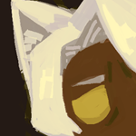 doodle of chibi eil as a cat hybrid thing. one doodle has him sitting down, the other has him licking his hand.