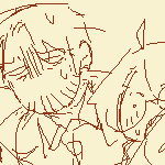 viktor going down on a dildo orally, while eil and karin watch in silence (with disgust on eil's face specifically)