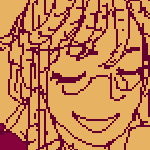 doodle of mihret using eil as a footstool, while holding a leash that's attached to a collar that the latter is wearing. she's smiling at him, telling him, 'good boy', while eil looks displeased/pissed