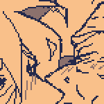 drawing of viktor and eil, serving as a continuation of the golden week drawing. it shows the two of them frotting against each other,  still wearing their respective bikini tops, but bottomless. eil is shown hooking an arm around viktor's neck, pulling him down for a kiss.