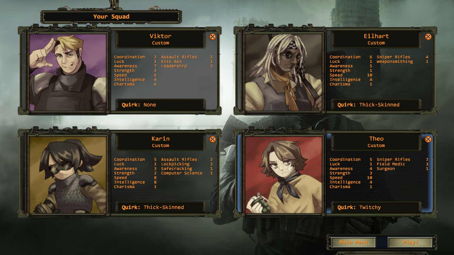 Portraits of Wasteland 2 AU Viktor, Eilhart, Karin, and Theo.
