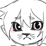 Gift art from anon. Nudity warning. Illustration of Beastren Karin. She is standing nude, looking embarassed and blushing. A little bubble depicting Plague Dragon Viktor is in the corner, who is drawn to look excited at the sight of his nude Arisen.